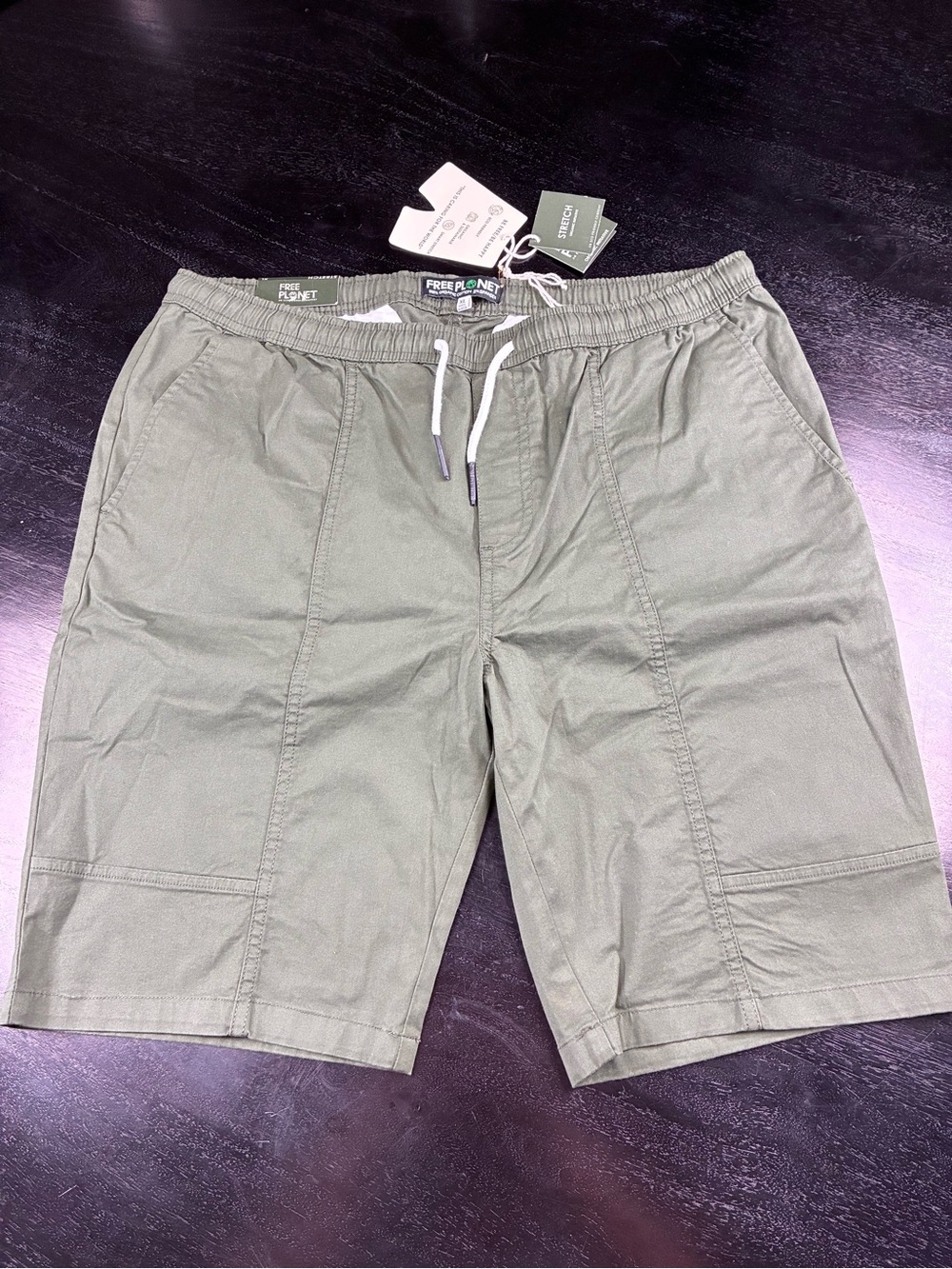 Free Planet Men's Olive Drawstring Cargo-Style Athletic Shorts